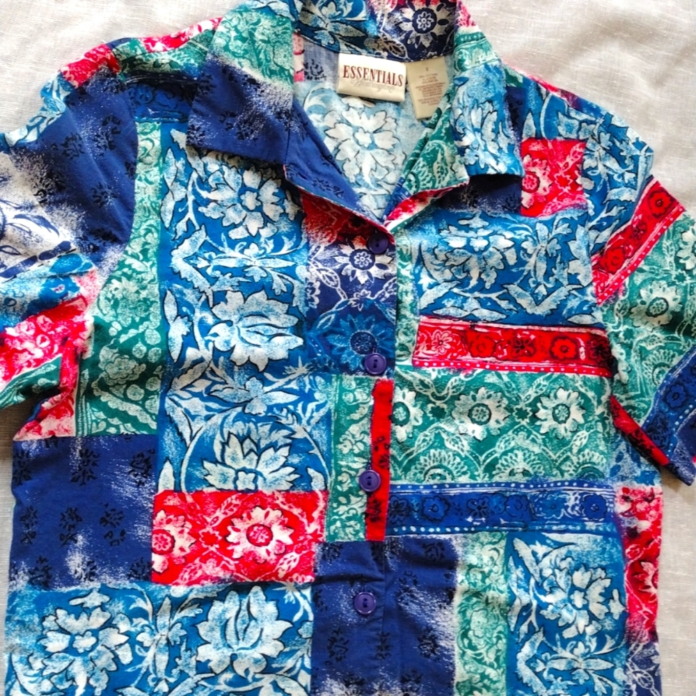 Unisex Button Up Patchwork T-shirt